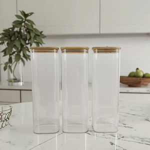 Bocaux en verre de qualité alimentaire Bocaux en verre scellés carrés au design classique avec couvercles pour un stockage étanche à l'humidité dans la cuisine pour stocker les grains - Product Image 5