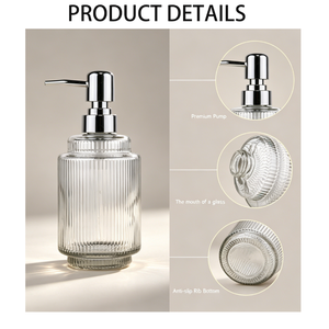 <span class=keywords><strong>Distributeur</strong></span> de <span class=keywords><strong>savon</strong></span> moderne en verre transparent côtelé cylindrique, pompe à lotion durable, bouteille de <span class=keywords><strong>savon</strong></span> <span class=keywords><strong>liquide</strong></span> à épaule étagée et estampillée or - Product Image 2