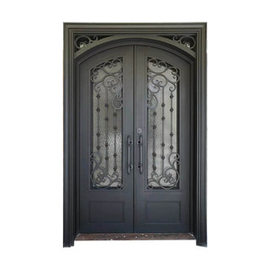 Puerta de Hierro Forjado Personalizada de Alta Calidad con Pequeña Puerta de Vidrio, Puerta de Entrada Francesa de Hierro Forjado - Product Image 1