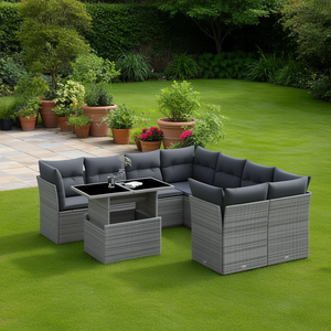 Ensemble de canapés de jardin modulaires en rotin gris, 8 places, meubles d'extérieur résistants aux intempéries, design contemporain - Product Image 2