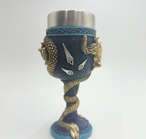<span class=keywords><strong>Verre</strong></span> <span class=keywords><strong>à</strong></span> <span class=keywords><strong>vin</strong></span> vintage personnalisé Handslove en acier inoxydable, motif dragon ailé bleu antique, épée de collection, 201-300 ml, vente en gros - Product Image 5