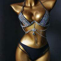 Ensemble de bikini personnalisé avec chaîne en strass pour femmes, maillot de bain sexy pour carnaval et festival, maillot de bain deux pièces pour soirée, fournisseur en gros d'usine OEM