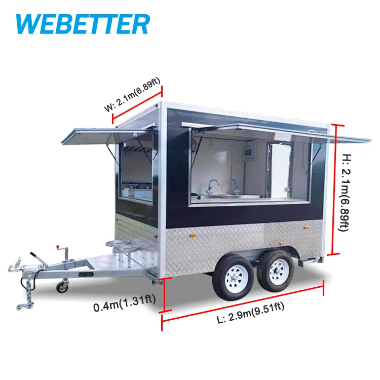 Webetter đường phố Hotdog giỏ hàng di động nhỏ thực phẩm Giỏ nhượng Bộ thực phẩm Trailer đầy đủ trang bị mini di động thức ăn nhanh xe tải để bán