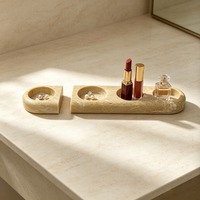 Plateau en résine beige imitation travertin pour bijoux, plateau de rangement en pierre naturelle, plateau de vanité, porte-bougie chauffe-plat, plateau à bougies