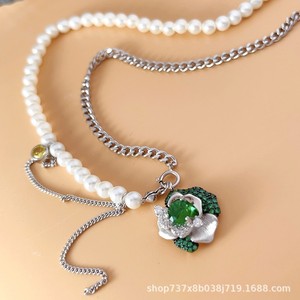 Haut de gamme plaqué or S925 argent <span class=keywords><strong>Rose</strong></span> fleur créatif Design cubain motif géométrique Zircon clavicule chaîne collier à la mode - Product Image 3