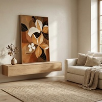 Tableau abstrait de fleurs neutres peint à la main sur toile texturée, grand format, pour décoration murale commerciale en bois