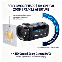Caméra vidéo numérique personnalisée OEM ODM, 64MP, écran tactile, enregistreur vidéo pour la création de contenu, caméra vidéo professionnelle 4K