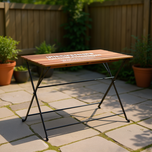Acacia Wood Steel Folding Outdoor <b>Table</b> <b>Brown</b> Modern Design - Product Image 2