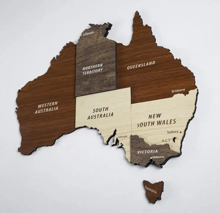 แผนที่ตกแต่งผนังไม้ MDF น้ำหนักเบาทำจากไม้ออสเตรเลีย3D ไม้หลายชั้นแผนที่ออสเตรเลีย