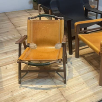 Fauteuil Safari Pliant Vintage en Bois de Noyer avec Revêtement en Cuir Véritable Brun Foncé Personnalisable – Siège d'Appoint de Loisirs pour Villa