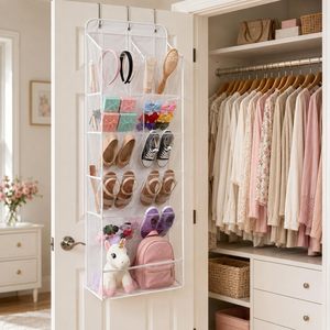 Organisateur de chaussures suspendu à 6 niveaux, transparent, avec poches profondes, pour placard, entrée, porte, rangement avec crochets - Product Image 2
