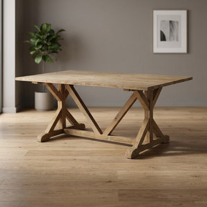 Mesa de Comedor Rectangular de Madera Sólida Estilo Rústico, Diseño Moderno, Base en X Resistente, Impermeable, Ecológica, Natural y Confortable para el Hogar - Product Image 3
