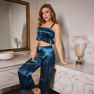 Tùy Chỉnh Băng Lụa Treo Quần Set Đồ Ngủ Sexy Crop Top Quần Set Đồ Ngủ Loungewear Treo Đồ Ngủ Mùa Hè - Product Image 2