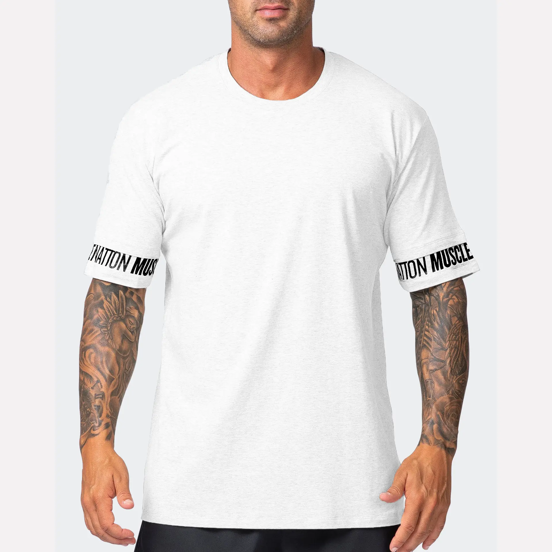 Kaus olahraga pria, kaus katun elastis ukuran besar untuk latihan lari