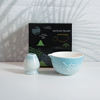 Ensemble de thé matcha personnalisé avec logo, 2 pièces, bol à matcha fait main et support pour fouet, ensembles de bols à matcha en céramique avec boîte de couleur