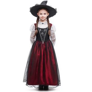 Disfraz de Bruja para Niñas, Vestido Negro y Rojo de Halloween con Sombrero, Estilo Gótico, Inspirado en Películas y Series de TV, de Poliéster - Product Image 1