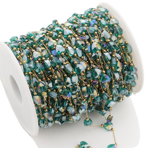 Cadena de Cuentas de Cristal en Forma de Corazón, Cadena de Acero Inoxidable para Hacer Pulseras, Material para Hacer Joyas, Cadena de Arroz H1548 - Product Image 5