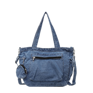 Borse a Tracolla Riutilizzabili in Denim Nero per Donne, Grandi Borse Tote in Denim di Design per Ragazze e Studentesse Universitarie - Product Image 1