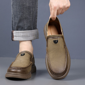 Men's Loafers Leather Round Toe Slip-On <b>Soft</b> Rubber Sole Autumn Casual Driving <b>Shoes</b> - Product Image 4