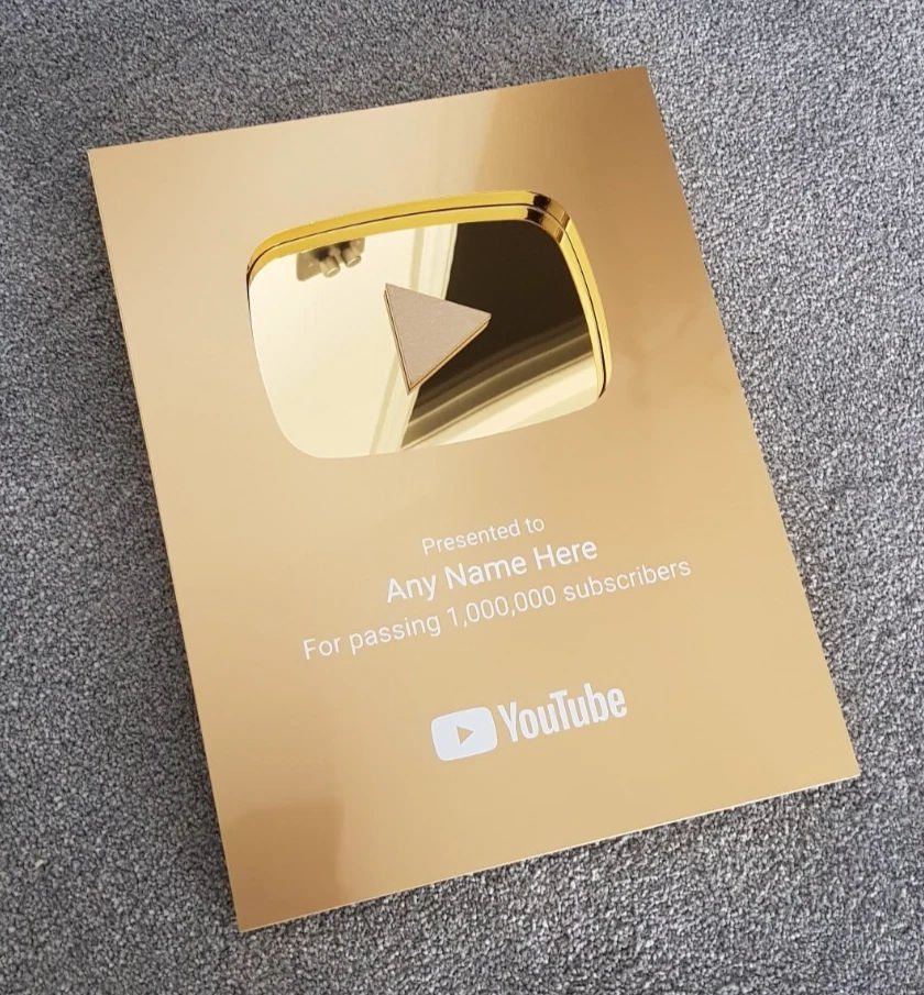 100K YouTube Play Button Award, Aluminum Award Plaques Custom, Gold ...