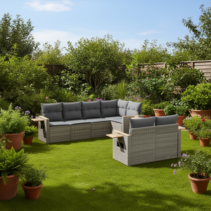 Ensemble de canapés de jardin en rotin gris 6 places, mobilier d'extérieur résistant aux intempéries, design contemporain - Product Image 2