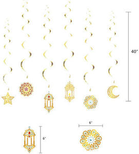 <span class=keywords><strong>2022</strong></span> Eid Mubarak ballon décoration ensemble Eid Mubarak lettre feuille bannière lanterne suspendu tourbillon pour fournitures de fête islamique - Product Image 3