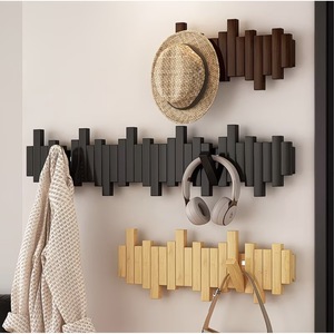 Solid wood piano key coat rack, wall-mounted coat <b>hook</b>, bedroom entryway, behind door storage, no-drill coat rack - Product Image 1