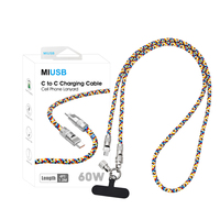 À la mode PD60W type-c Nylon tressé charge rapide chargeur de lanière USB sangle suspendue accessoires de téléphone câbles de données à la mode