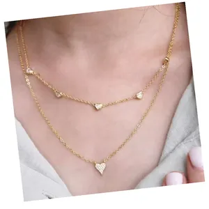 fashion Necklaces for Women 2024 stainless steel Titanium Steel Heart Zircon Choker Necklace Multi Layer Gemstone Fine Jewelry