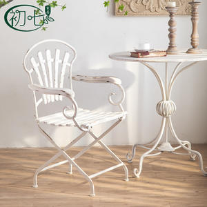 Retro Wrought Iron Garden <b>Chair</b> With Backrest Outdoor Leisure <b>Chair</b> For <b>Balcony</b> And Patio Use White Distressed Finish - Product Image 4