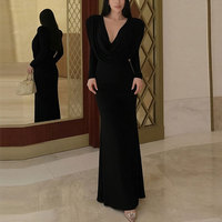 Robe longue moulante à col en V et manches longues pour femme, design intemporel, silhouette élégante et chic, idéale pour les fêtes, les occasions formelles et le quotidien