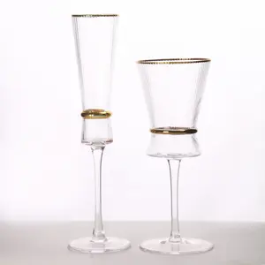 Cristal sans plomb personnalisé fait à la main or jante vin rouge Champagne gobelet verre pour la vaisselle de fête de mariage