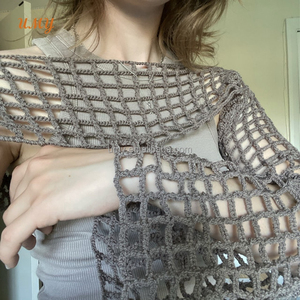 Autunno donna Crochet Fishnet Vacation Wear Outfit Handmade manica lunga Crop Top produttore di <span class=keywords><strong>abbigliamento</strong></span> <span class=keywords><strong>Bolero</strong></span> Shrug per le donne - Product Image 6