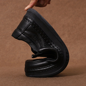 Chaussures bateau en cuir véritable noir à lacets, bout rond, respirantes, décontractées pour hommes, été - Product Image 2