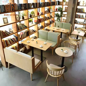 Set di Mobili Moderni per Ristorante Divano in Legno Verde <span class=keywords><strong>con</strong></span> Tavoli Rotondi in Legno e <span class=keywords><strong>Sedie</strong></span> in Legno Naturale per Caffetteria - Product Image 3