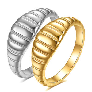 European American Fashion Minimalist 8MM Bread Stripe 18K Gold Stainless Steel <b>Ring</b> For Women Gift Jewelry - Product Image 1