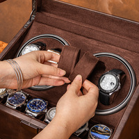 Remontoir de montres de luxe en cuir bionique à 4 emplacements avec 6 compartiments de rangement et tiroir à bijoux et lunettes pour usage professionnel, domestique ou en showroom