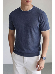 T-shirts décontractés d'été pour hommes en lin et lyocell tricoté, style Old Money, amples, respirants et polyvalents, couleur unie - Product Image 4