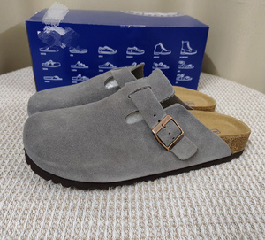 Sabots plats à bout fermé en cuir véritable style Birkenstock populaire, semelle extérieure en EVA, bout rond, mules d'extérieur toutes saisons - Product Image 3