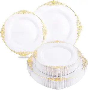 Placas de cargador de plástico para decoración de mesa para Borde de fiesta de boda al por mayor 10 pulgadas con platos desechables dorados estilo americano redondo