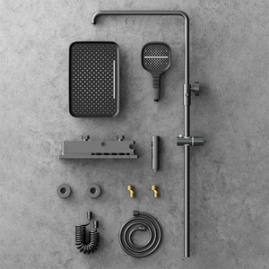 All Copper <b>Shower</b> Head Set Gunmetal Gray Constant Temperature Rain <b>Shower</b> With Digital Display Thermostatic Faucet - Product Image 2