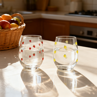 Tazza di vetro trasparente tazza di vetro senza stelo icona di frutta personalizzata tazza di vetro carina 3D Patch Tumbler