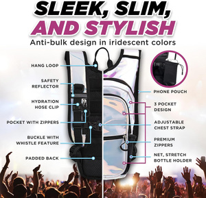 Nhà máy ngoài trời Hydration vest thể thao nước bàng quang Ba lô Laser Holographic Hydration Gói chống nước Tính năng - Product Image 6