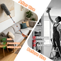 Perche télescopique en aluminium de 3,6 m avec kit de verrouillage à came et raclette multi-angles pour nettoyage de vitres et dépoussiéreur de toiles d'araignées pour le nettoyage domestique