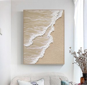 Phòng khách trang trí biển bãi biển vẽ tay trắng đại dương sóng Kết cấu vải kết cấu tường nghệ thuật Hiện đại Tranh sơn dầu - Product Image 6