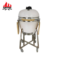 Grill de table portable de luxe KIMSTONE KimPu Series blanc à motif golf de 23,5 pouces avec poignée en bambou pour la maison et les fêtes