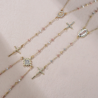 Collier de longues perles de chapelet en or Collier de cœur de la Vierge Marie catholique avec bijoux en laiton et pierre de zircon