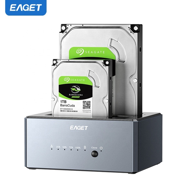 EAGET DE100 Dual Bay Hard Drive Docking Station USB 3.0 to SATA With Offline Clone 2.5 3.5 Inch HDD SSD Duplicator for PC Laptop