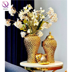 Bouteille générale en céramique dorée plaquée de luxe, pour salon, table à manger, modèle de chambre, arrangement de fleurs, ornements pour porche, maison - Product Image 2