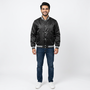Vestes de sport d'équipe personnalisées en gros, blanches et bleues, vestes de baseball personnalisées pour hommes, vestes en satin de qualité supérieure personnalisées - Product Image 1